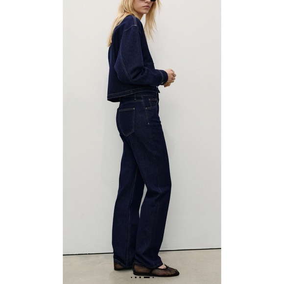 Mango Denim - MANGO DENIM HAVANA High Rise Straight Leg Jeans Dark Wash Raw Hem Womens 4 NWOT‎